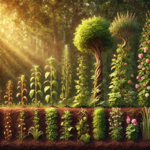 A photo-realistic image representing continuous transformation through the metaphor of growing plants. The image progresses from left to right